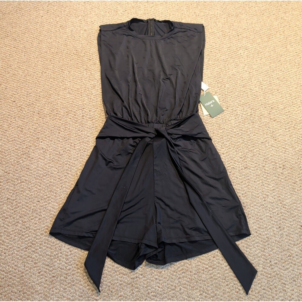Halara Round Neck Sleeveless Tie Front Easy Peezy Casual Romper Small Black